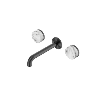 Serenity Wall Basin Set 185mm Spout With Arabescato Corchia Handle Gun Metal
