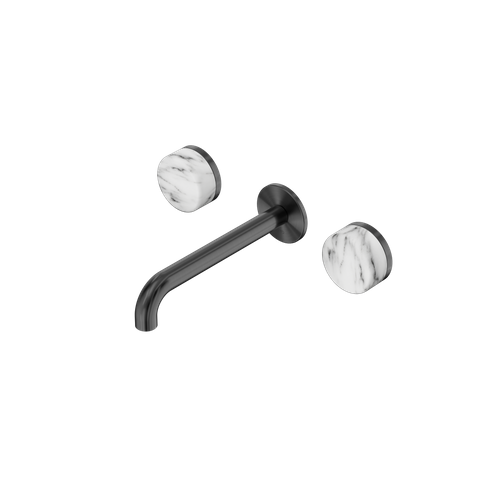 Serenity Wall Basin Set 185mm Spout With Arabescato Corchia Handle Gun Metal