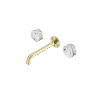 Serenity Wall Basin Set 185mm Spout With Arabescato Corchia Handle Brushed Gold