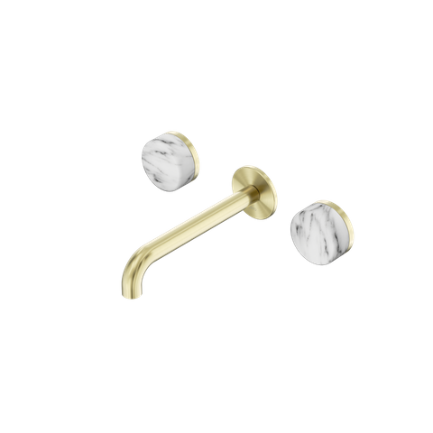 Serenity Wall Basin Set 185mm Spout With Arabescato Corchia Handle Brushed Gold