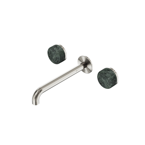 Serenity Wall Basin Set 220mm Spout With Verde Alpi Handle Brushed Nickel