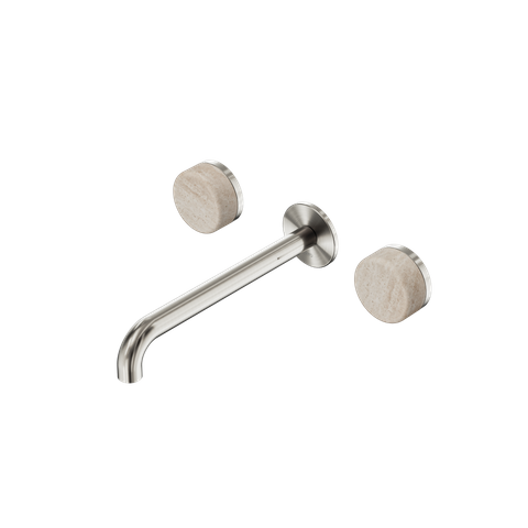 Serenity Wall Basin Set 220mm Spout With Rome Travertine Handle Brushed Nickel