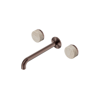 Serenity Wall Basin Set 220mm Spout With Rome Travertine Handle Brushed Bronze