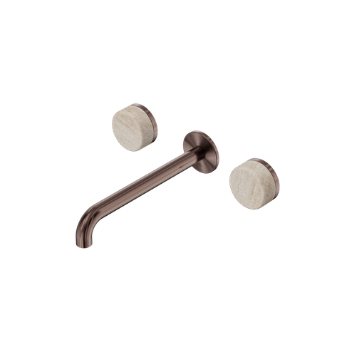 Serenity Wall Basin Set 220mm Spout With Rome Travertine Handle Brushed Bronze