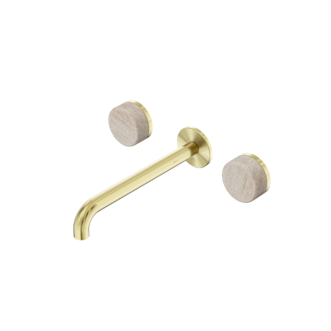 Serenity Wall Basin Set 220mm Spout With Rome Travertine Handle Brushed Gold