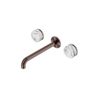 Serenity Wall Basin Set 220mm Spout With Arabescato Corchia Handle Brushed Bronz