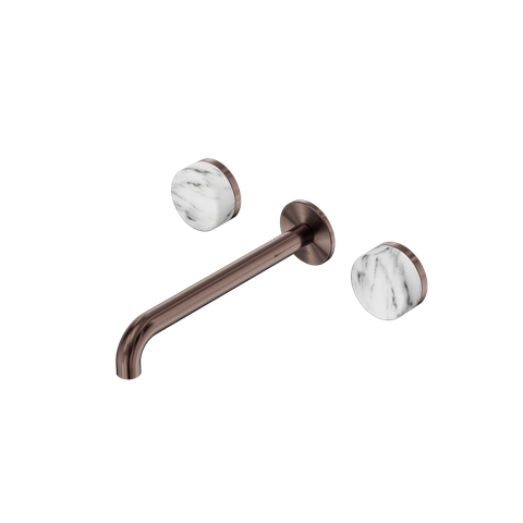 Serenity Wall Basin Set 220mm Spout With Arabescato Corchia Handle Brushed Bronz