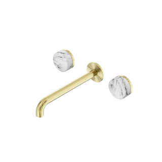 Serenity Wall Basin Set 220mm Spout With Arabescato Corchia Handle Brushed Gold