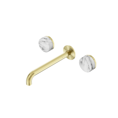 Serenity Wall Basin Set 220mm Spout With Arabescato Corchia Handle Brushed Gold