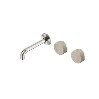 Serenity Wall Basin Set 160mm Offset Spout With Rome Travertine Handle Brushed N