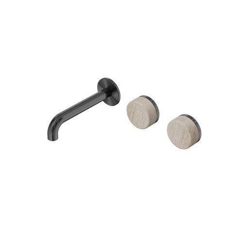 Serenity Wall Basin Set 160mm Offset Spout With Rome Travertine Handle Gun Metal