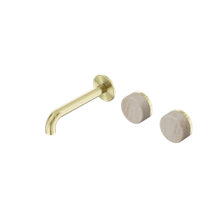 Serenity Wall Basin Set 160mm Offset Spout With Rome Travertine Handle Brushed G