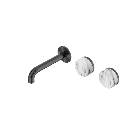 Serenity Wall Basin Set 160mm Offset Spout With Arabescato Corchia Handle Gun Me