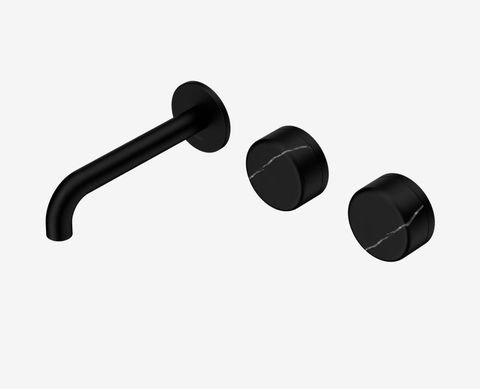 Serenity Wall Basin Set 160mm Offset Spout With Marquina Black Handle Matte Blac