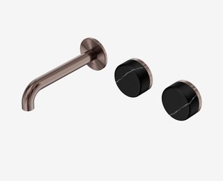 Serenity Wall Basin Set 160mm Offset Spout With Marquina Black Handle Brushed Br