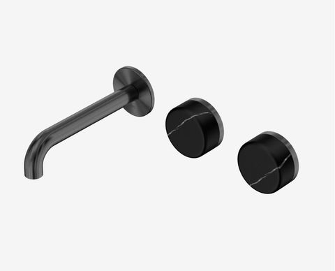 Serenity Wall Basin Set 160mm Offset Spout With Marquina Black Handle Gun Metal