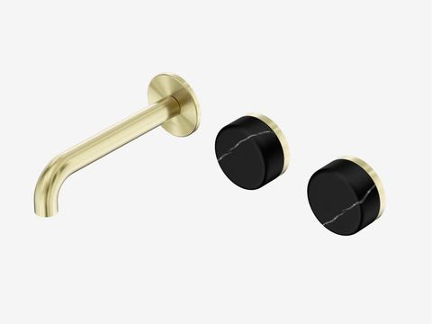 Serenity Wall Basin Set 160mm Offset Spout With Marquina Black Handle Brushed Go