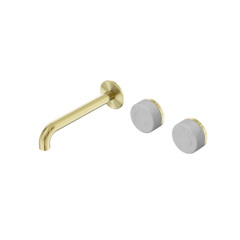 Serenity Wall Basin Set 185mm Offset Spout With Carrara Handle Brushed Gold