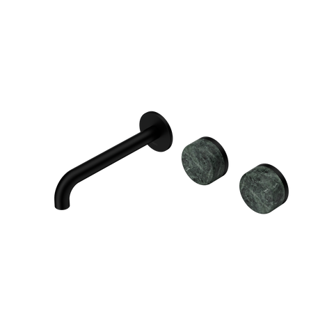 Serenity Wall Basin Set 185mm Offset Spout With Verde Alpi Handle Matte Black