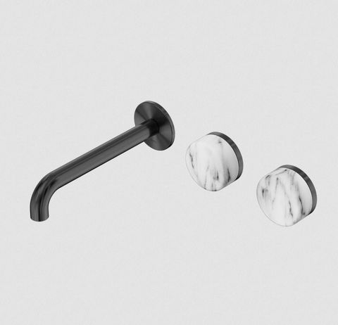 Serenity Wall Basin Set 185mm Offset Spout With Arabescato Corchia Handle Gun Me