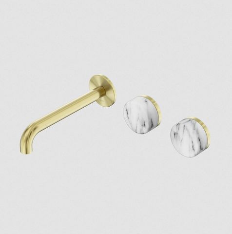 Serenity Wall Basin Set 185mm Offset Spout With Arabescato Corchia Handle Brushe