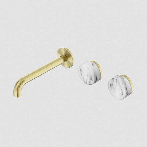 Serenity Wall Basin Set 185mm Offset Spout With Metal Handle Brushed Gold