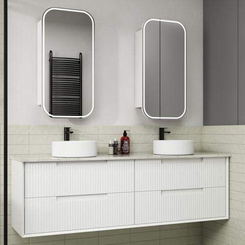 FLAUTO MATTE WHITE 1800MM DOUBLE BOWL WALL HUNG VANITY
