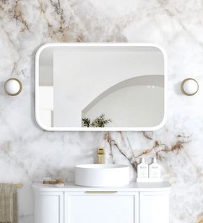 LED Newport 900(H)x600(W) White Metal Frame Mirror- Install Horizontal or Vertic