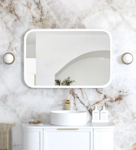 LED Newport 900(H)x600(W) White Metal Frame Mirror- Install Horizontal or Vertic