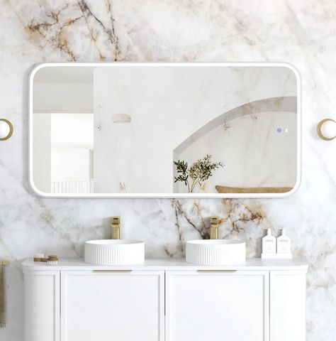 LED Newport 1500(W)x750(H) White Metal Frame Mirror- Install Horizontal or Verti