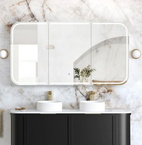 LED Newport 1500(W)x750(H) Black Oak Shaving Cabinet - Premium Edition