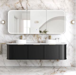 LED Newport 1800(W)x750(H) Matte Black Oak Shaving Cabinet - Premium Edition