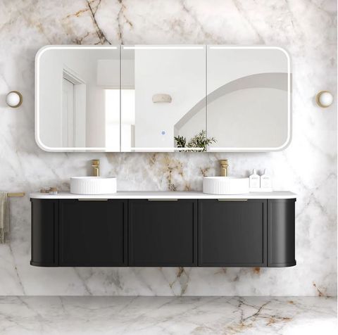 LED Newport 1800(W)x750(H) Matte Black Oak Shaving Cabinet - Premium Edition