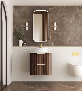 Havana 600mm Sable Walnut Wall Hung Fluted Curve Vanity
