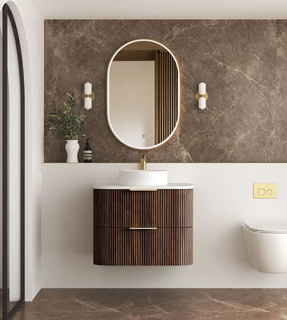 Havana 750mm Sable Walnut Wall Hung Fluted Curve Vanity