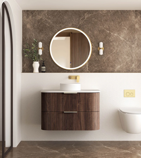 Havana 900mm Sable Walnut Wall Hung Fluted Curve Vanity
