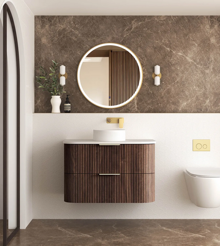 Havana 900mm Sable Walnut Wall Hung Fluted Curve Vanity