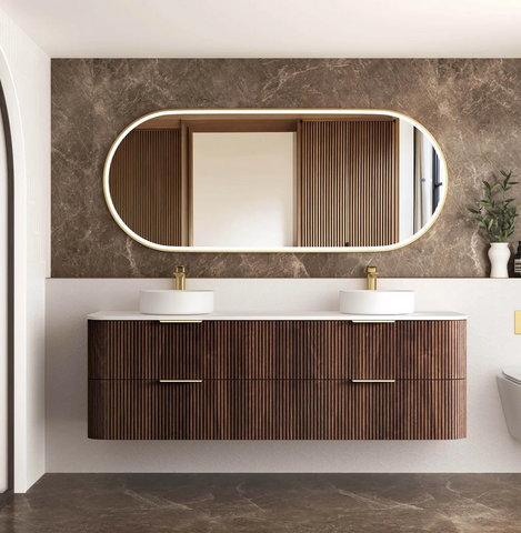 Havana 1800mm Sable Walnut Wall Hung Fluted Curve Vanity