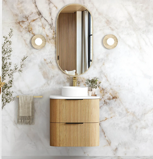 Havana 600mm Woodland Oak Wall Hung Fluted Curve Vanity