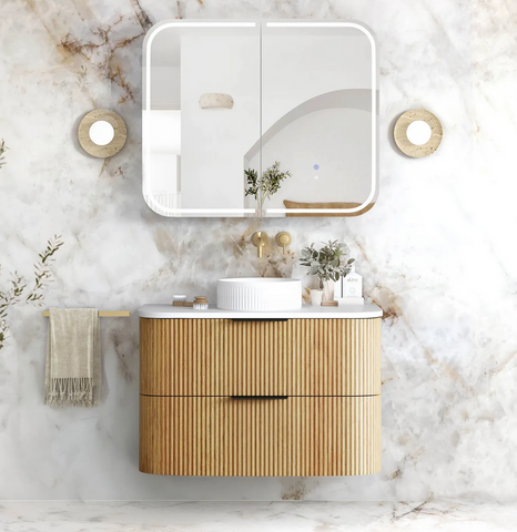 Havana 900mm Woodland Oak Wall Hung Fluted Curve Vanity