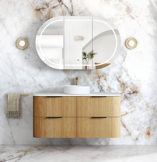 Havana 1200mm Woodland Oak Wall Hung Fluted Curve Vanity