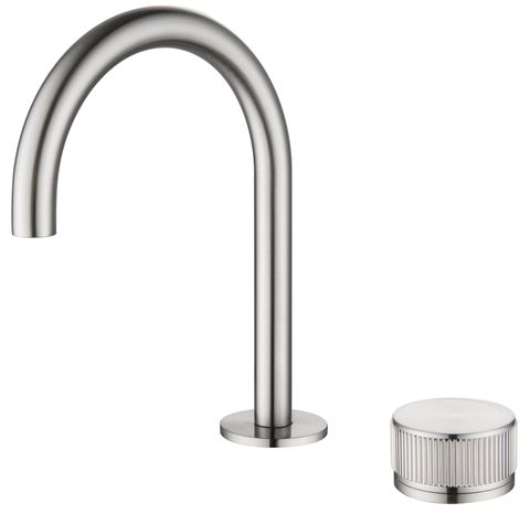 Mica Brushed Nickel Fluted Gooseneck Basin Hob Spout & Mixer