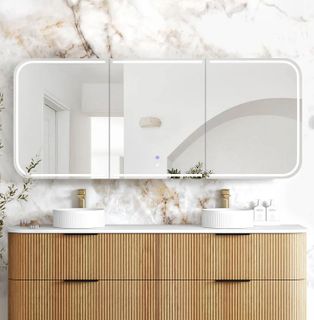 LED Newport 1800(W)x750(H) Woodland Oak Shaving Cabinet - Premium Edition