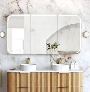 LED Newport 1500(W)x750(H) Woodland Oak Shaving Cabinet - Premium Edition