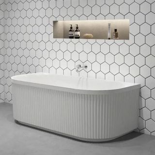 Stria 1500x750 Fluted Gloss White Back to wall Free Standing bath (INC WHITE O/F
