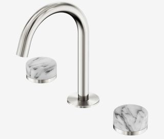 Serenity Basin Set Arc Spout With Arabescato Corchia Handle Brushed Nickel