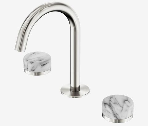 Serenity Basin Set Arc Spout With Arabescato Corchia Handle Brushed Nickel