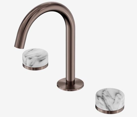 Serenity Basin Set Arc Spout With Arabescato Corchia Handle Brushed Bronze