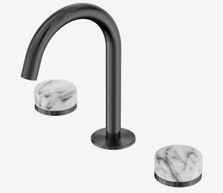 Serenity Basin Set Arc Spout With Arabescato Corchia Handle Gun Metal