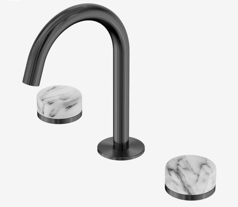 Serenity Basin Set Arc Spout With Arabescato Corchia Handle Gun Metal